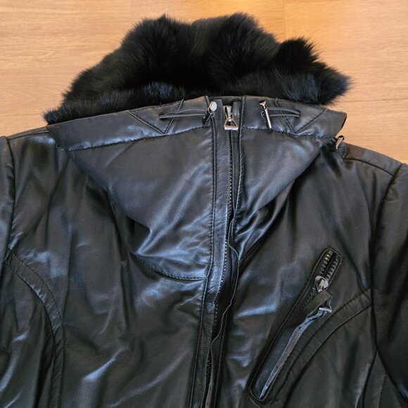NWOT Sly & Co 100% real leather and fur winter puffer coat medium - Picture 3 of 10